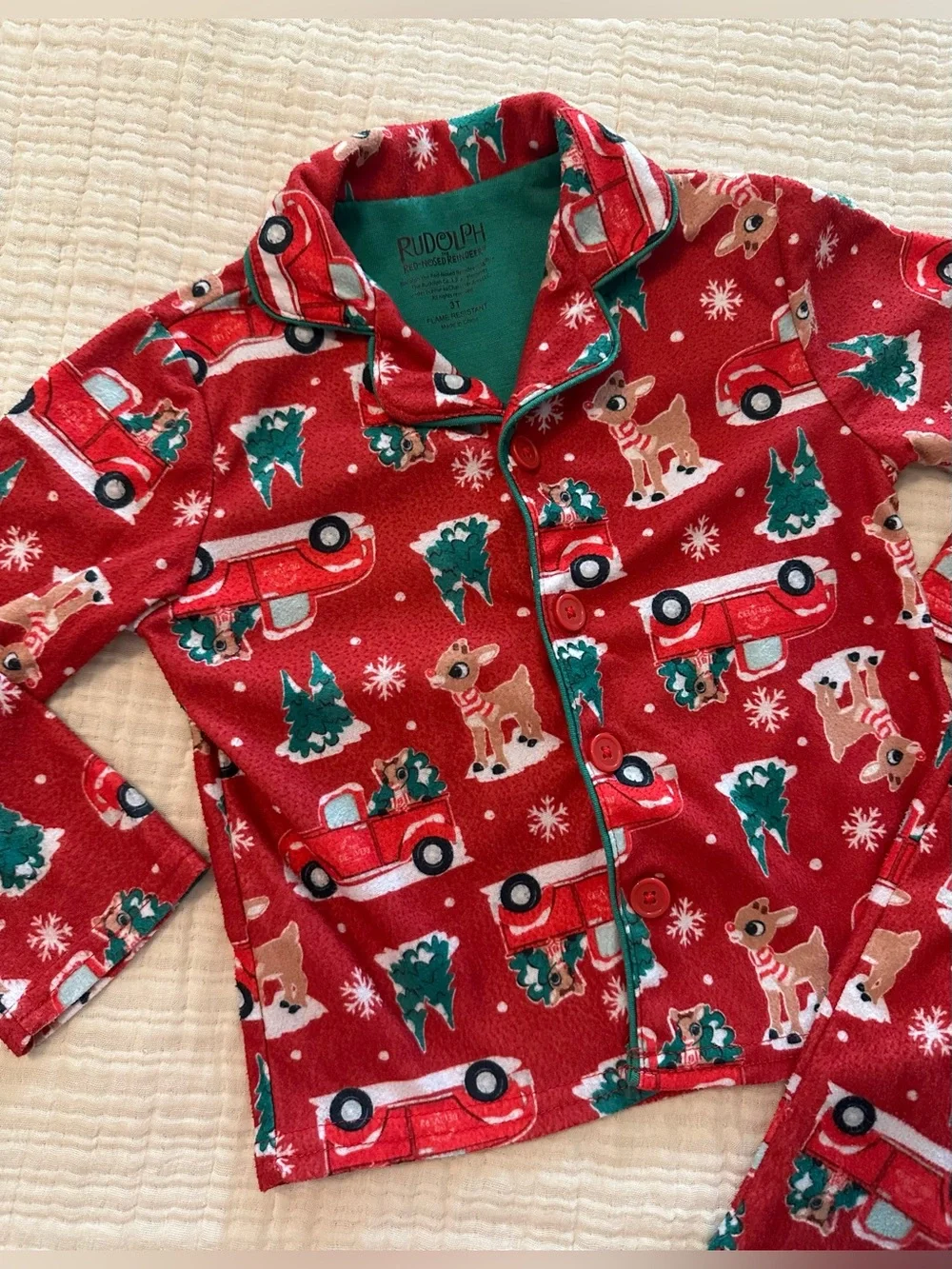 3T toddler Rudolph Christmas holiday flannel pj pajama set